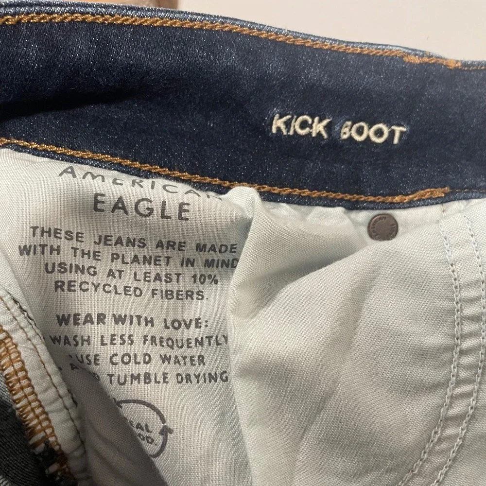 American Eagle Kick‎ Boot Jeans Women Dark Wash Next Level Stretch Size 16 35x30
